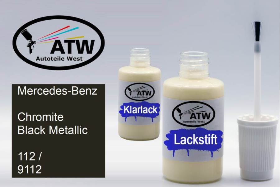 Mercedes-Benz, Chromite Black Metallic, 112 / 9112: 20ml Lackstift + 20ml Klarlack - Set, von ATW Autoteile West.